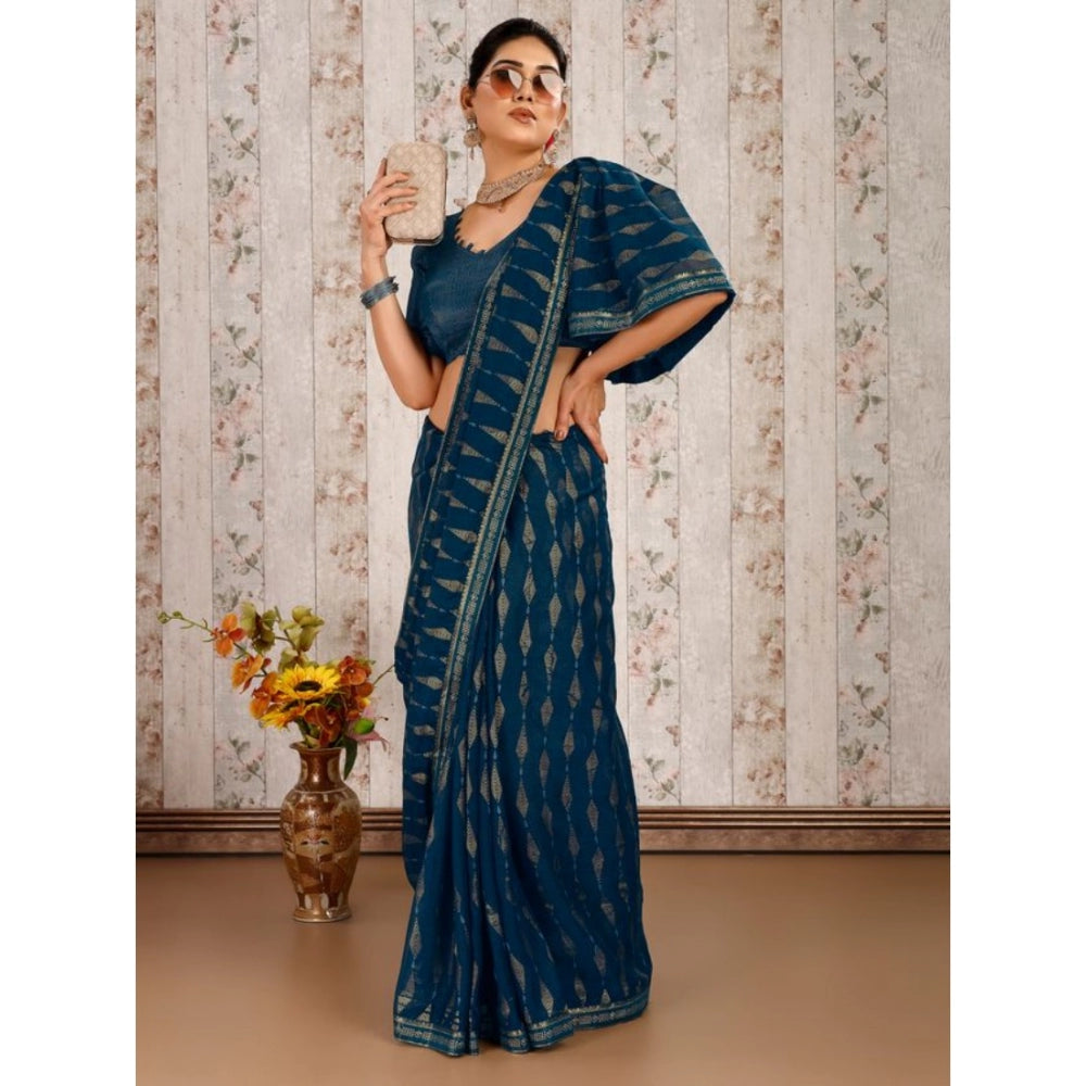 Women's Zomto Laheriya Saree With Unstitched Blouse (Blue, 5-6 Mtrs)