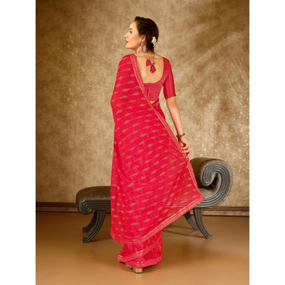 Women's Zomto Laheriya Saree With Unstitched Blouse (Rani, 5-6 Mtrs)