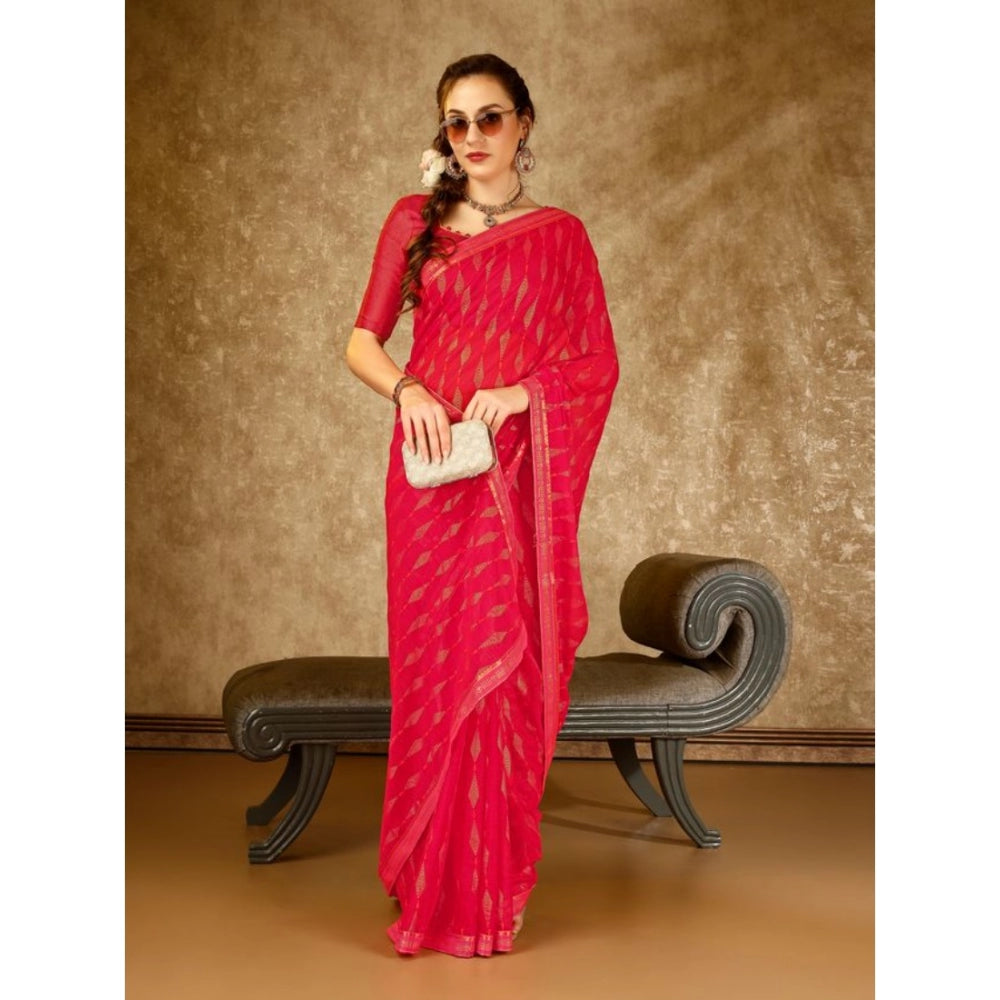 Women's Zomto Laheriya Saree With Unstitched Blouse (Rani, 5-6 Mtrs)