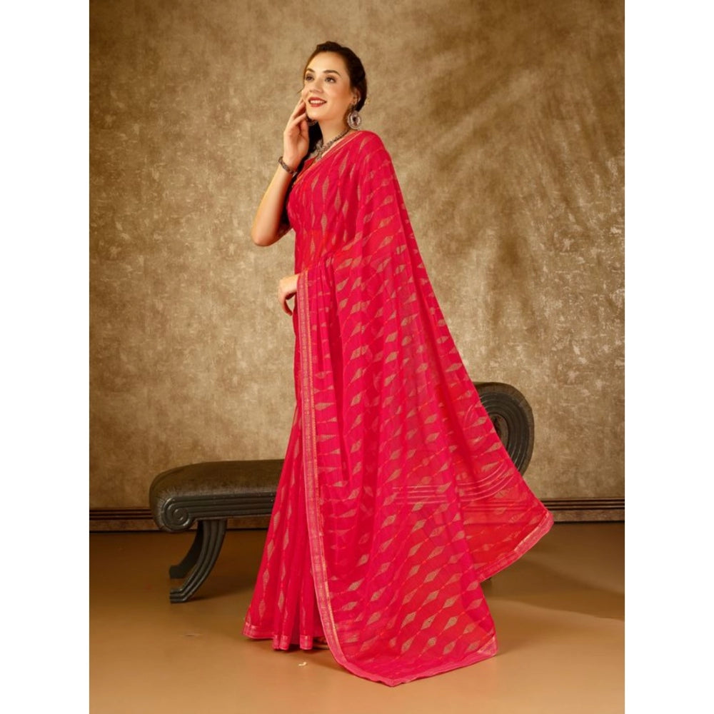 Women's Zomto Laheriya Saree With Unstitched Blouse (Rani, 5-6 Mtrs)