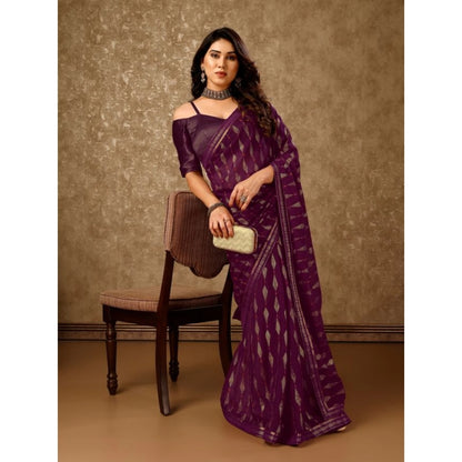 Women's Zomto Laheriya Saree With Unstitched Blouse (Wine, 5-6 Mtrs)