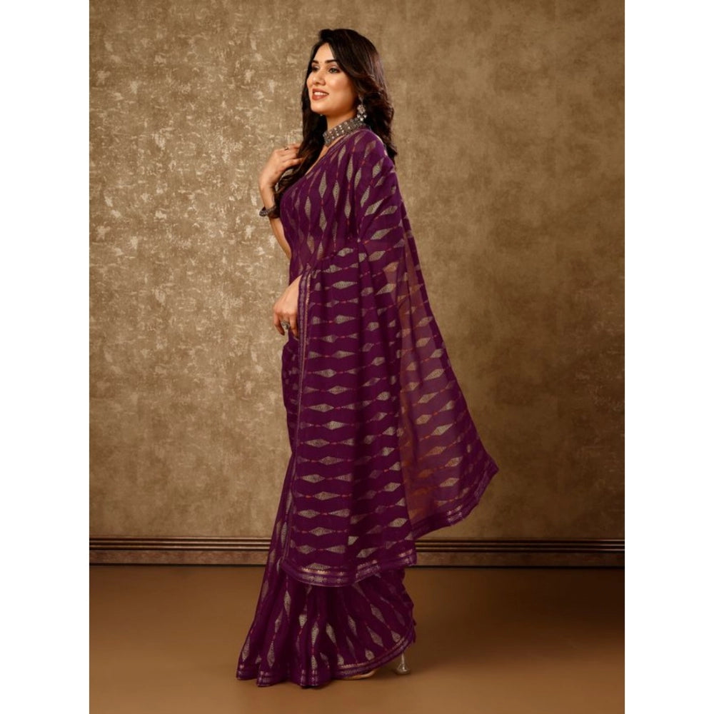 Women's Zomto Laheriya Saree With Unstitched Blouse (Wine, 5-6 Mtrs)