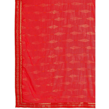 Women's Zomto Laheriya Saree With Unstitched Blouse (Red, 5-6 Mtrs)