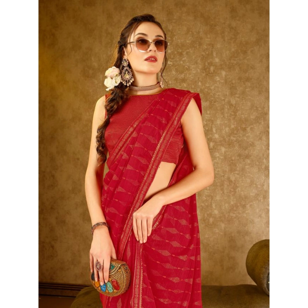 Women's Zomto Laheriya Saree With Unstitched Blouse (Red, 5-6 Mtrs)