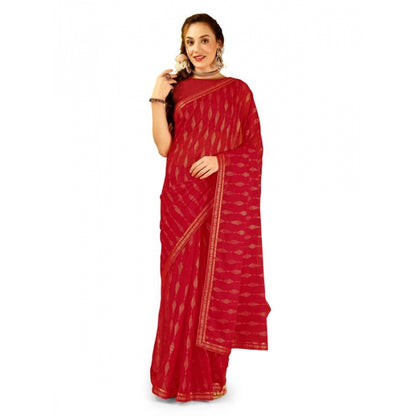 Women's Zomto Laheriya Saree With Unstitched Blouse (Red, 5-6 Mtrs)