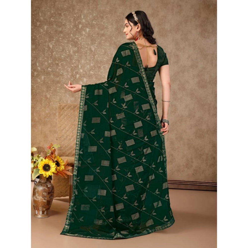 Women's Zomto Patta Chiffon Saree With Unstitched Blouse (Green, 5-6 Mtrs)