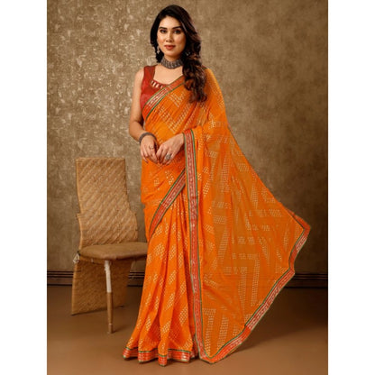 Women's Zomto Zig Zag Saree With Unstitched Blouse (Yellow, 5-6 Mtrs)