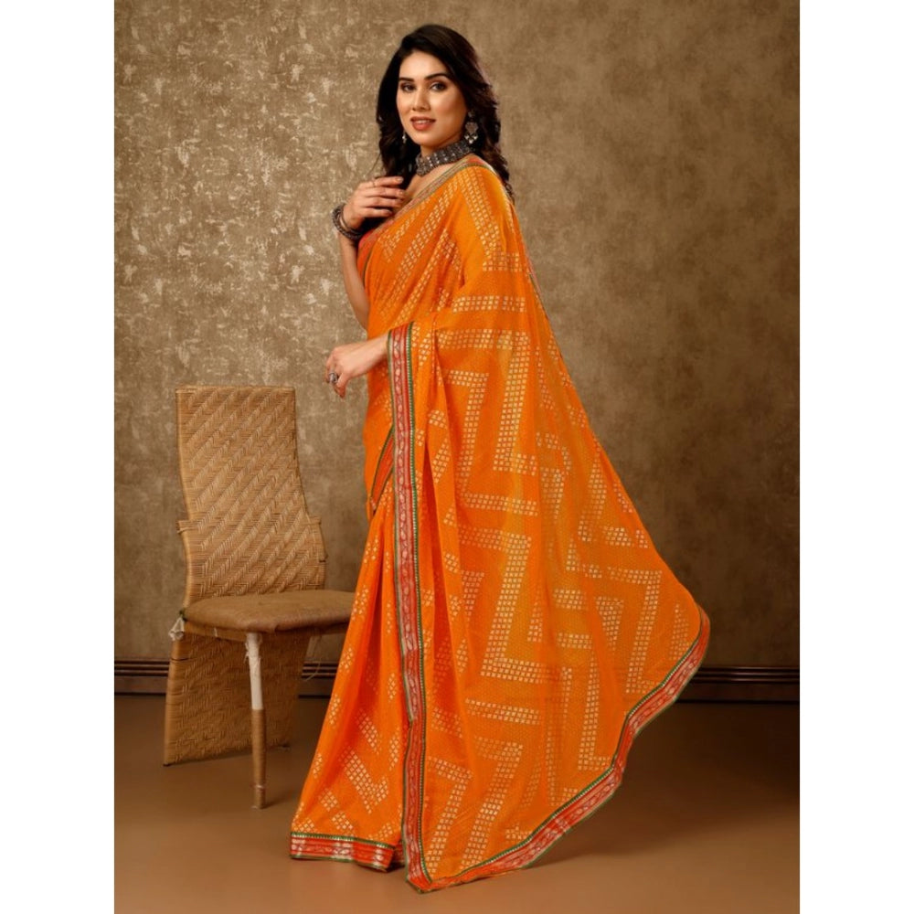 Women's Zomto Zig Zag Saree With Unstitched Blouse (Yellow, 5-6 Mtrs)