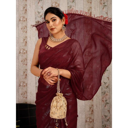 Women's Chiffon Fabric Line Saree With Unstitched Blouse (Maroon, 5-6 Mtrs)