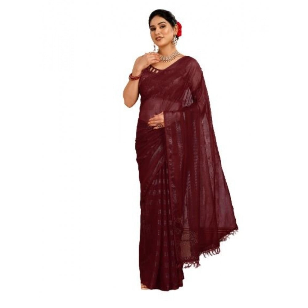 Women's Chiffon Fabric Line Saree With Unstitched Blouse (Maroon, 5-6 Mtrs)