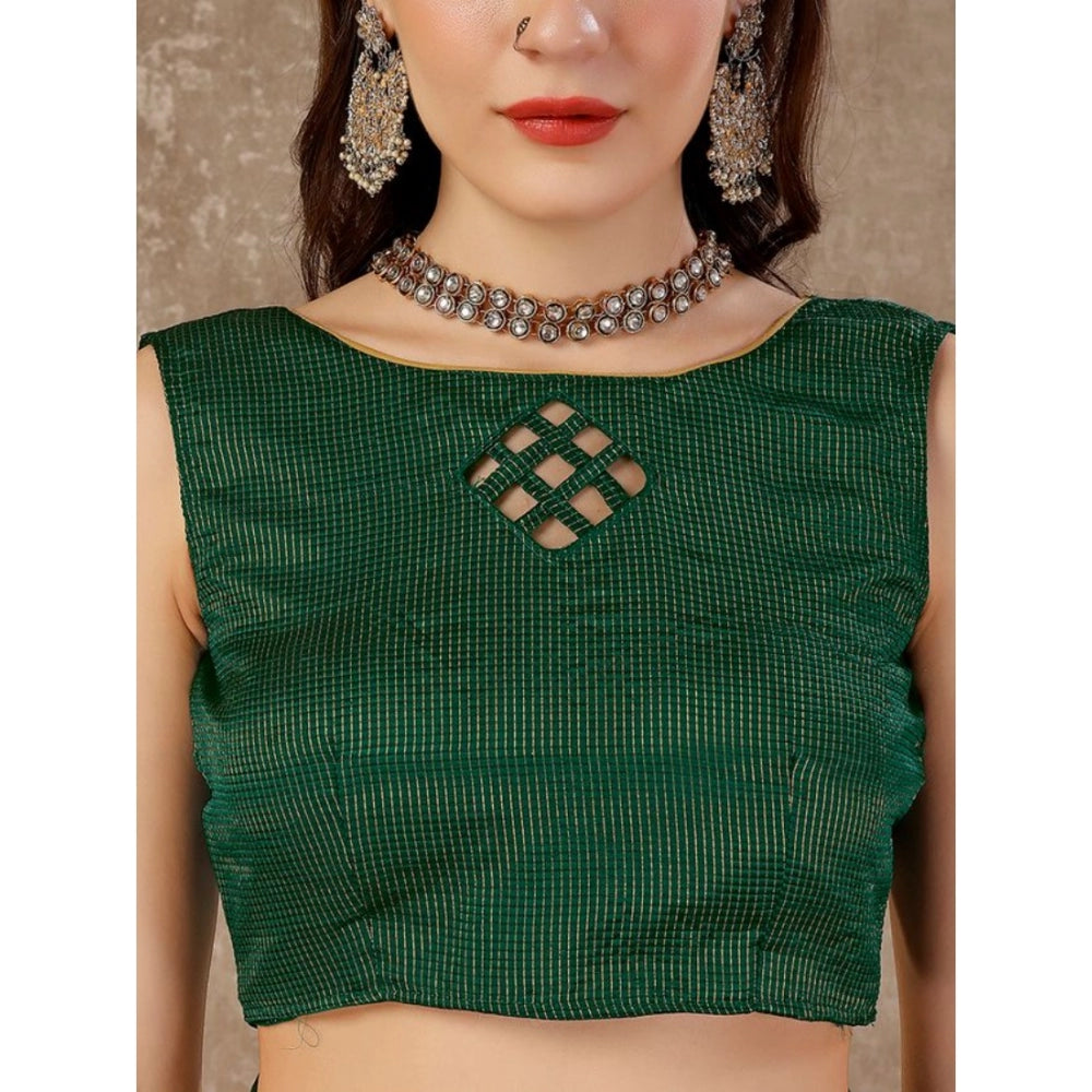 Women's Chiffon Fabric Line Saree With Unstitched Blouse (Green, 5-6 Mtrs)