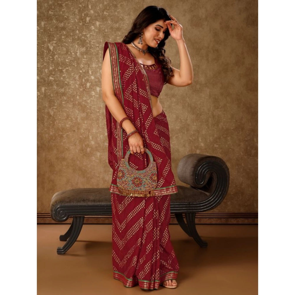 Women's Zomto Zig Zag Saree With Unstitched Blouse (Maroon, 5-6 Mtrs)