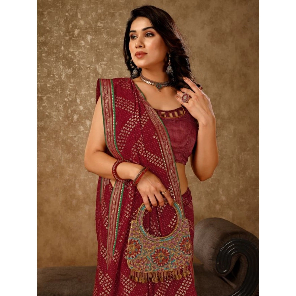 Women's Zomto Zig Zag Saree With Unstitched Blouse (Maroon, 5-6 Mtrs)