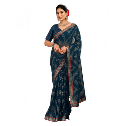 Women's Zomto Zig Zag Saree With Unstitched Blouse (Blue, 5-6 Mtrs)