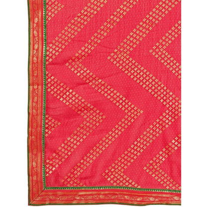 Women's Zomto Zig Zag Saree With Unstitched Blouse (Pink, 5-6 Mtrs)