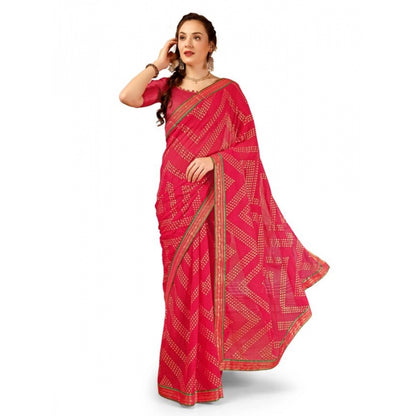 Women's Zomto Zig Zag Saree With Unstitched Blouse (Pink, 5-6 Mtrs)