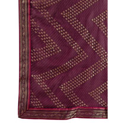 Women's Zomto Zig Zag Saree With Unstitched Blouse (Wine, 5-6 Mtrs)