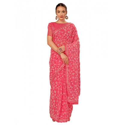 Women's Zomto Printed Saree With Unstitched Blouse (Dark Pink, 5-6 Mtrs)