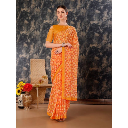 Women's Zomto Printed Saree With Unstitched Blouse (Light Orange, 5-6 Mtrs)