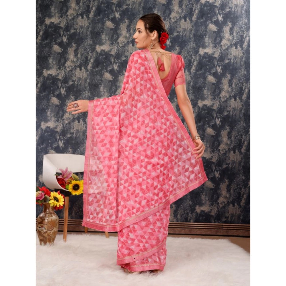 Women's Zomto Printed Saree With Unstitched Blouse (Pink, 5-6 Mtrs)