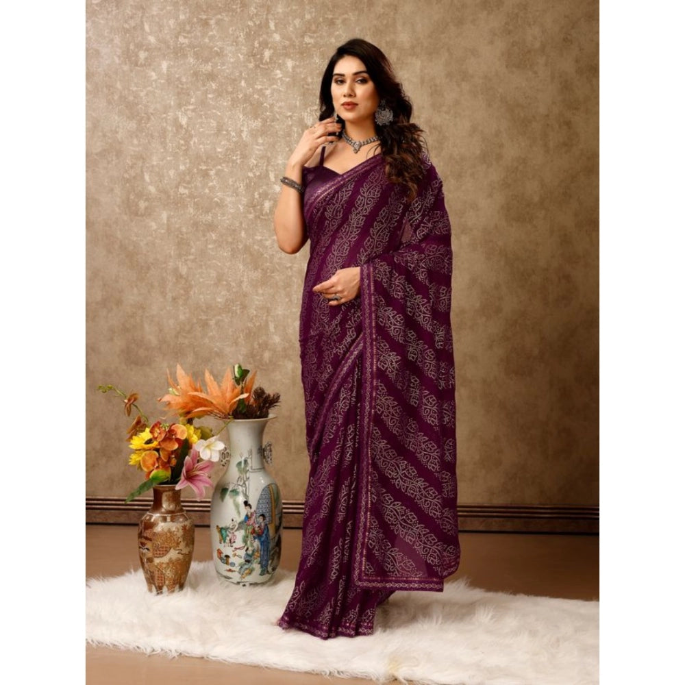 Women's Zomto Bandhini Saree With Unstitched Blouse (Wine, 5-6 Mtrs)