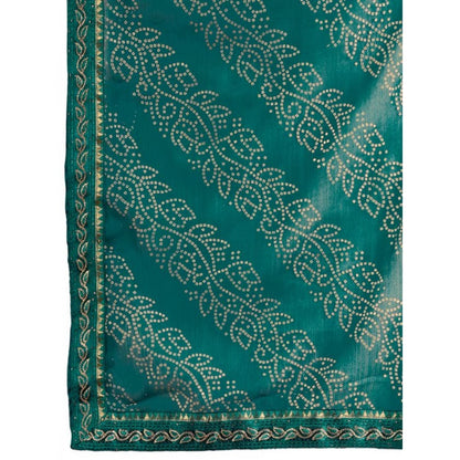 Women's Zomto Bandhini Saree With Unstitched Blouse (Teal Blue, 5-6 Mtrs)