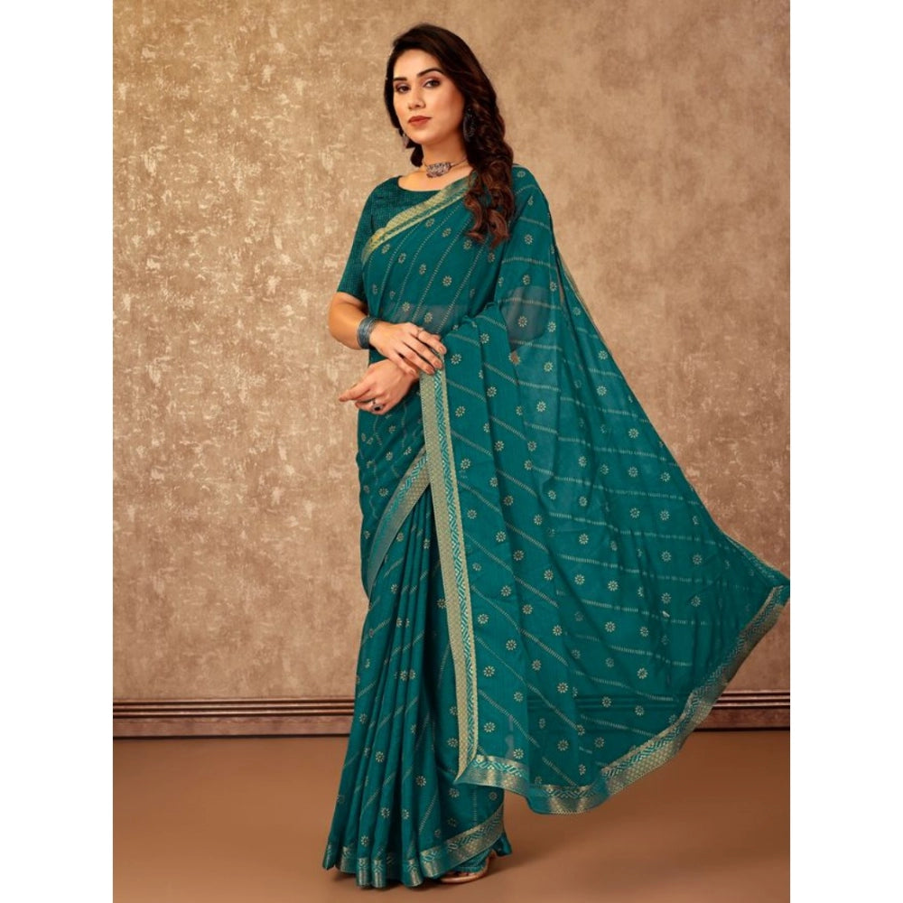 Women's Zomto Bandhini Saree With Unstitched Blouse (Teal Blue, 5-6 Mtrs)