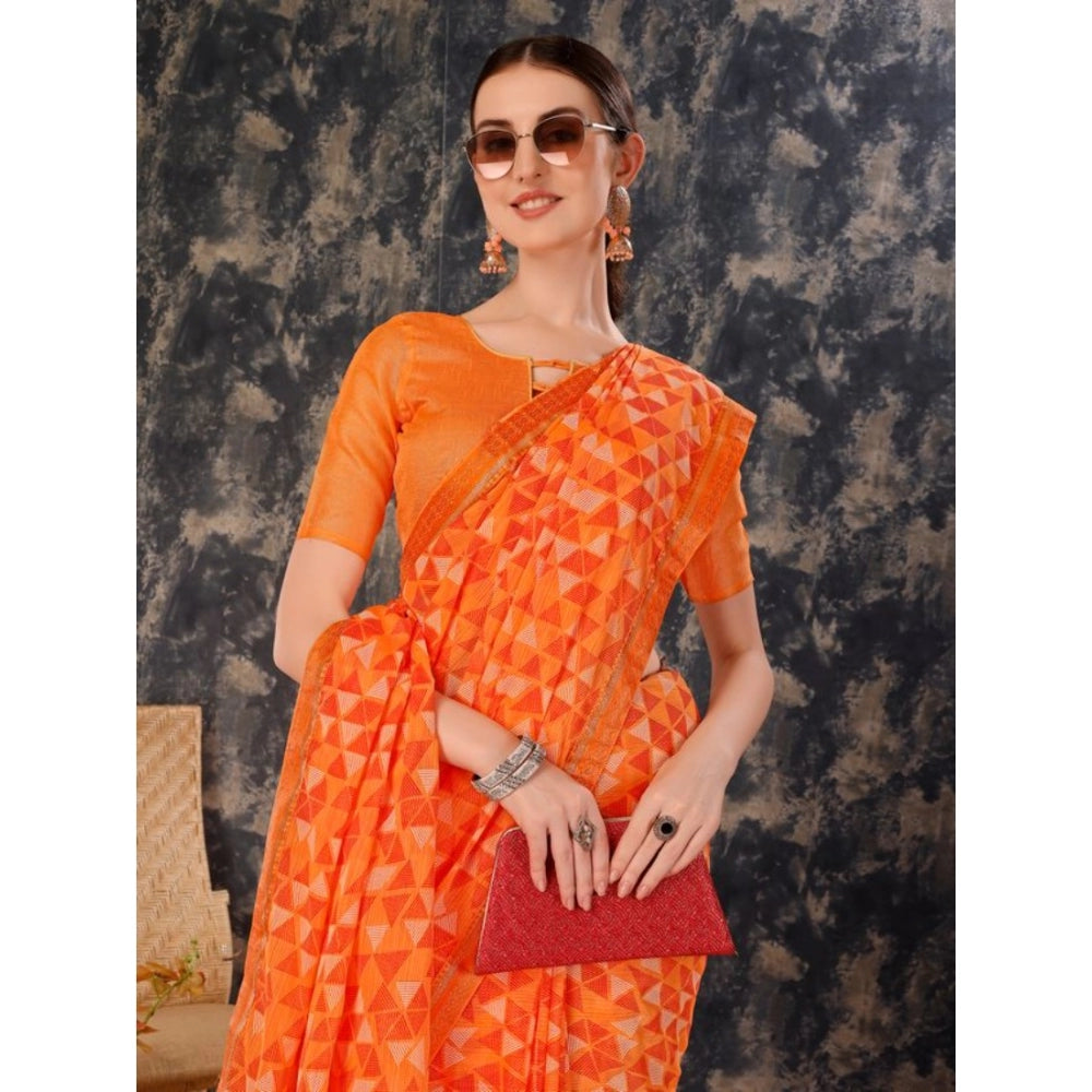 Women's Zomto Printed Saree With Unstitched Blouse (Dark Orange, 5-6 Mtrs)