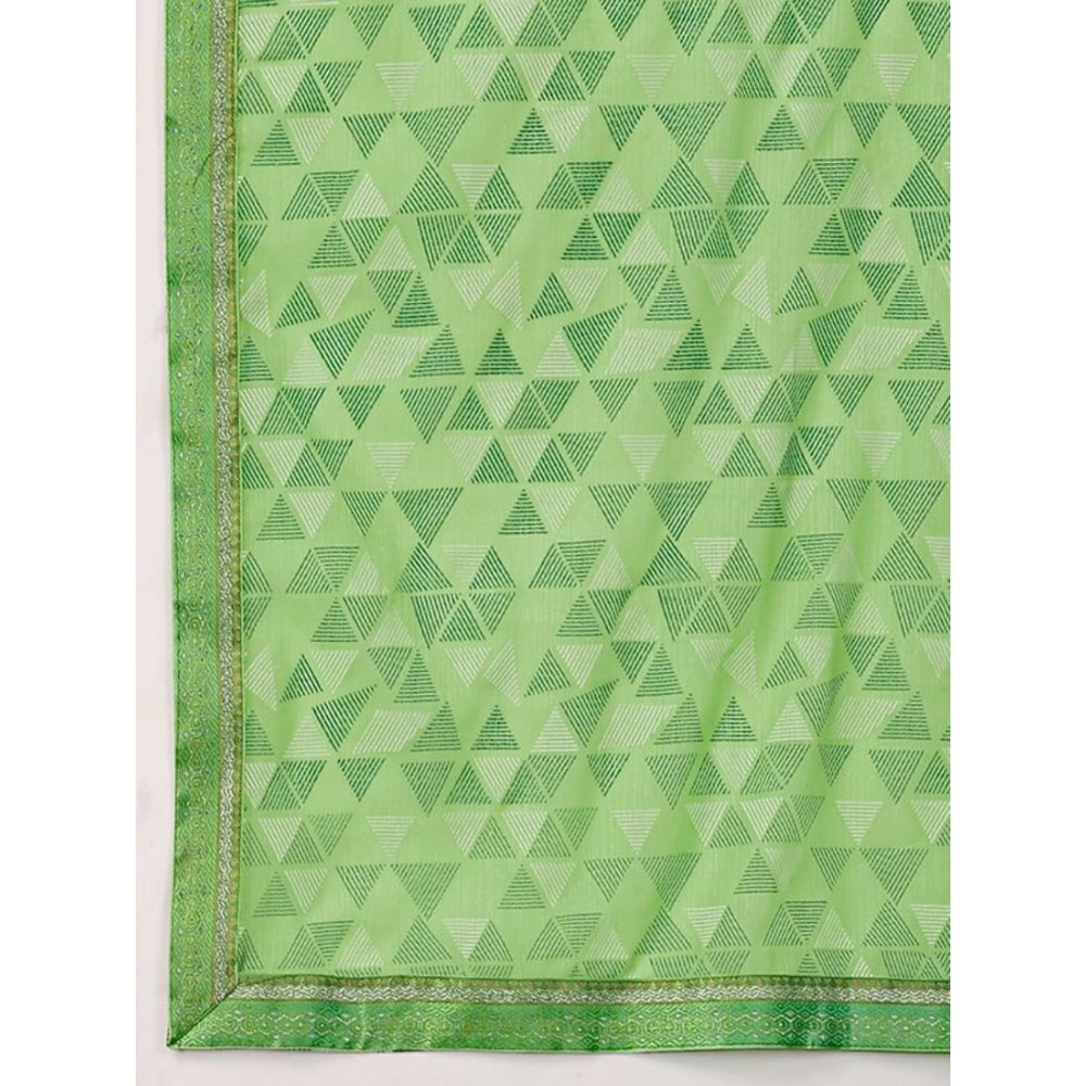 Women's Zomto Printed Saree With Unstitched Blouse (Green, 5-6 Mtrs)