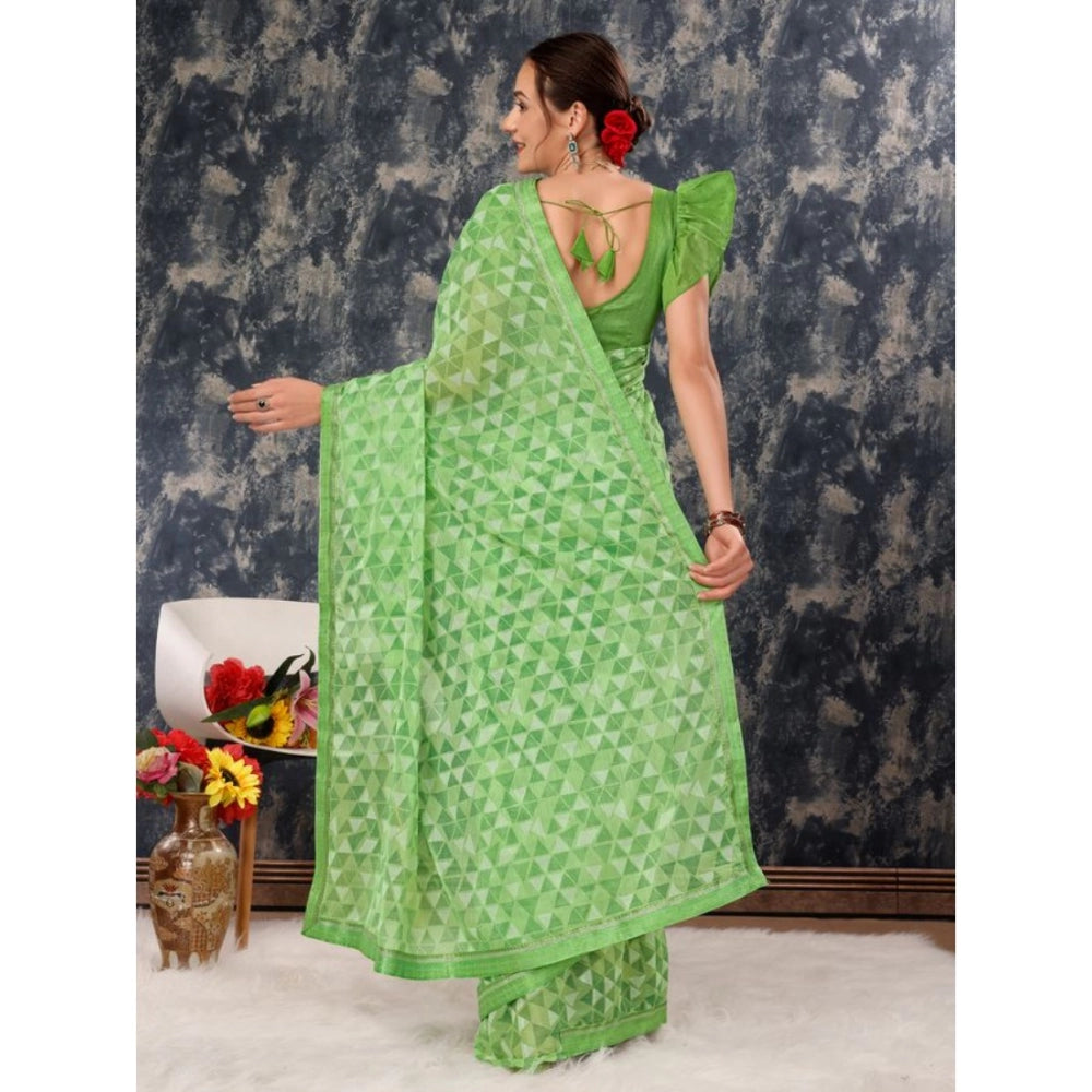 Women's Zomto Printed Saree With Unstitched Blouse (Green, 5-6 Mtrs)