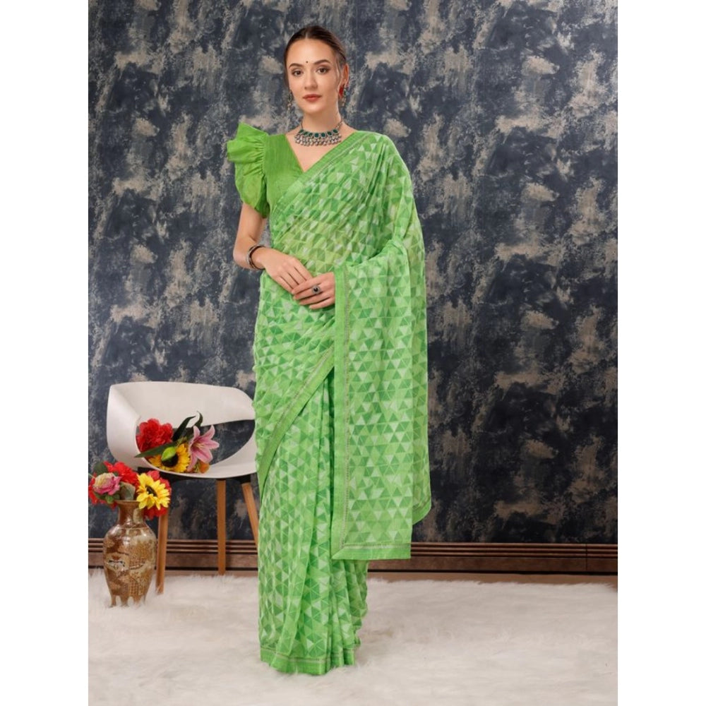 Women's Zomto Printed Saree With Unstitched Blouse (Green, 5-6 Mtrs)