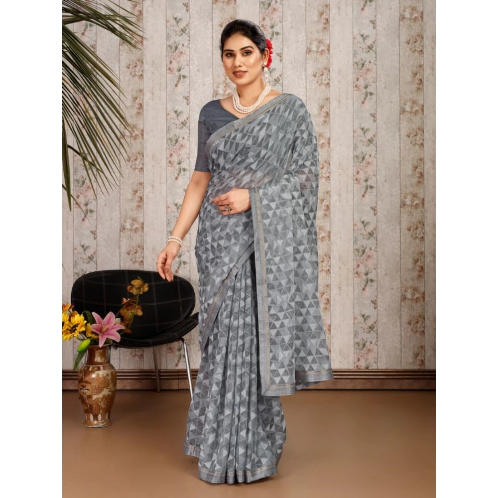 Women's Zomto Printed Saree With Unstitched Blouse (Grey, 5-6 Mtrs)