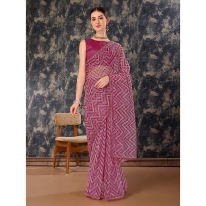 Women's Linen Zig Zag Saree With Unstitched Blouse (Purple, 5-6 Mtrs)