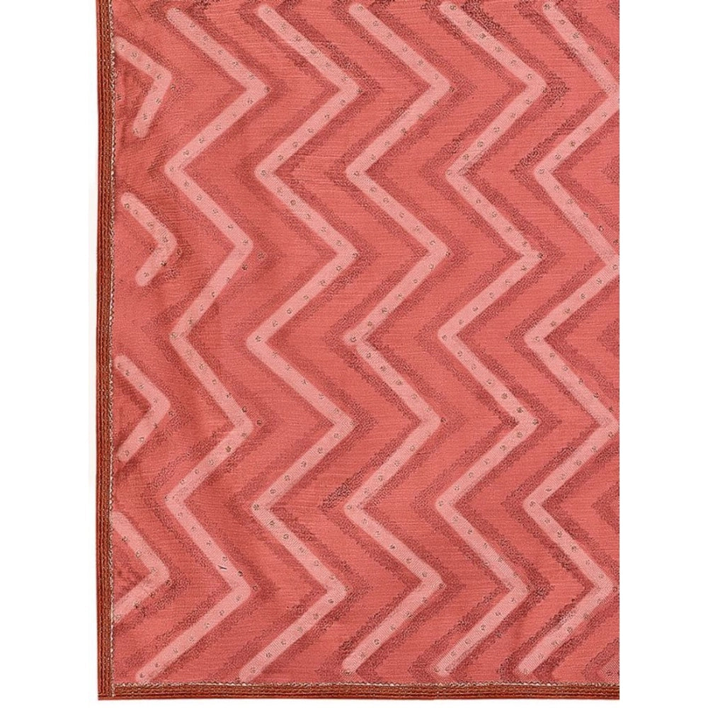 Women's Linen Zig Zag Saree With Unstitched Blouse (Peach, 5-6 Mtrs)