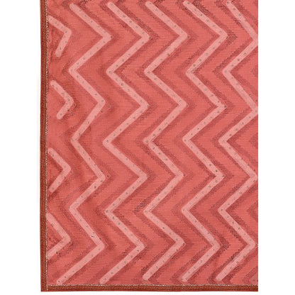 Women's Linen Zig Zag Saree With Unstitched Blouse (Peach, 5-6 Mtrs)