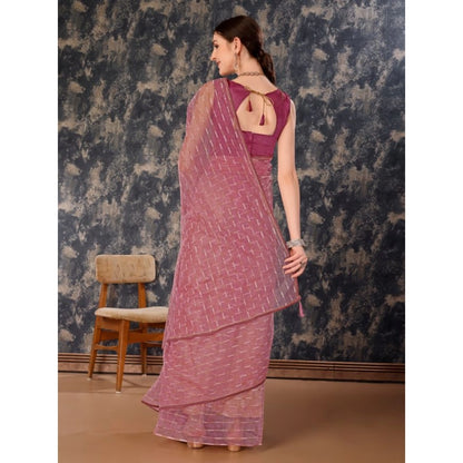 Women's Linen Line Saree With Unstitched Blouse (Purple, 5-6 Mtrs)