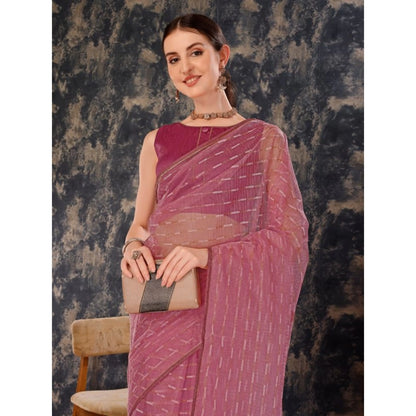 Women's Linen Line Saree With Unstitched Blouse (Purple, 5-6 Mtrs)