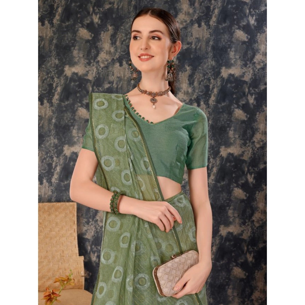 Women's Linen Gola Printed Saree With Unstitched Blouse (Green, 5-6 Mtrs)