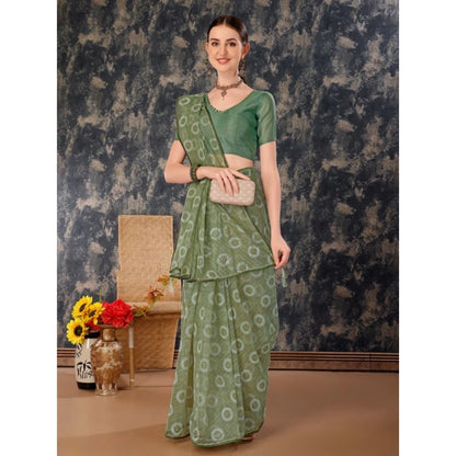 Women's Linen Gola Printed Saree With Unstitched Blouse (Green, 5-6 Mtrs)