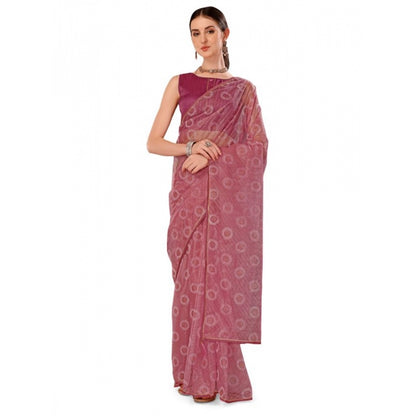 Women's Linen Gola Printed Saree With Unstitched Blouse (Purple, 5-6 Mtrs)