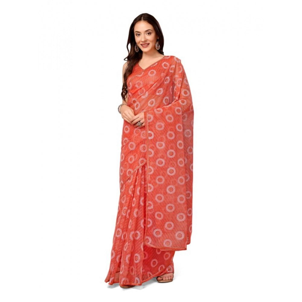 Women's Linen Gola Printed Saree With Unstitched Blouse (Orange, 5-6 Mtrs)