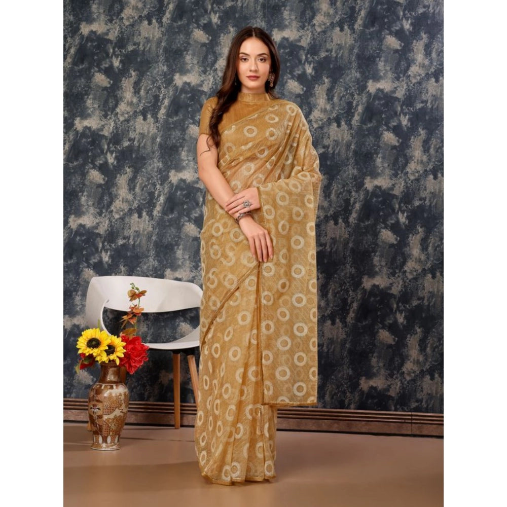 Women's Linen Gola Printed Saree With Unstitched Blouse (Beige, 5-6 Mtrs)