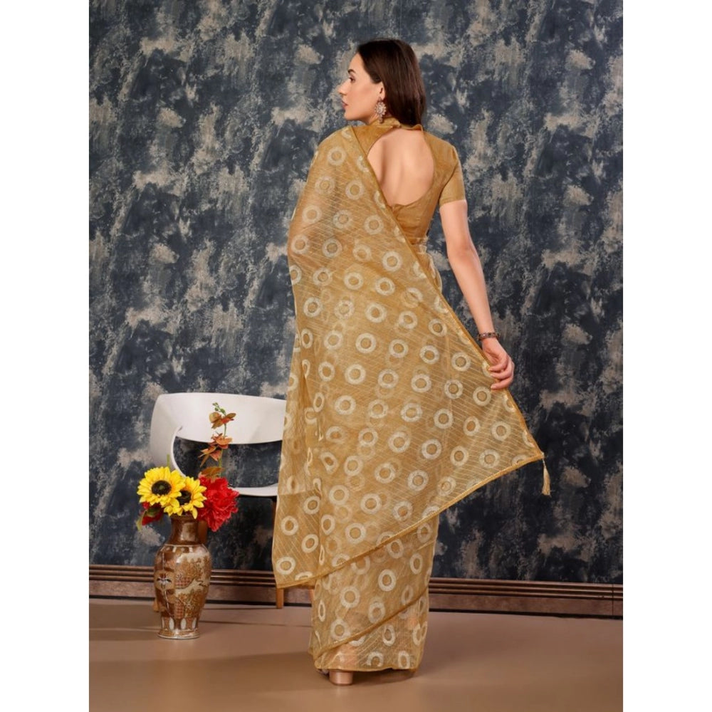 Women's Linen Gola Printed Saree With Unstitched Blouse (Beige, 5-6 Mtrs)