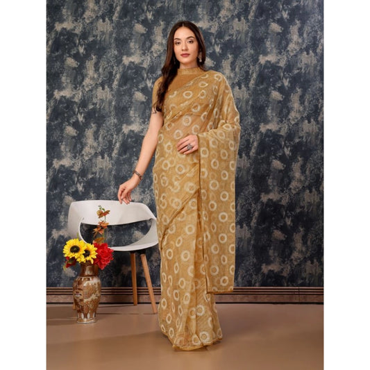 Women's Linen Gola Printed Saree With Unstitched Blouse (Beige, 5-6 Mtrs)