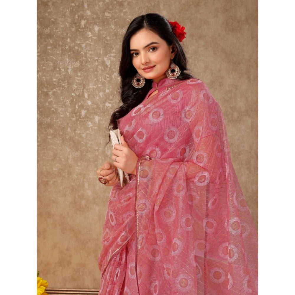 Women's Linen Gola Printed Saree With Unstitched Blouse (Light Pink, 5-6 Mtrs)