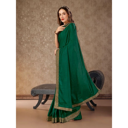 Women's Vichitra Plain Saree With Unstitched Blouse (Green, 5-6 Mtrs)