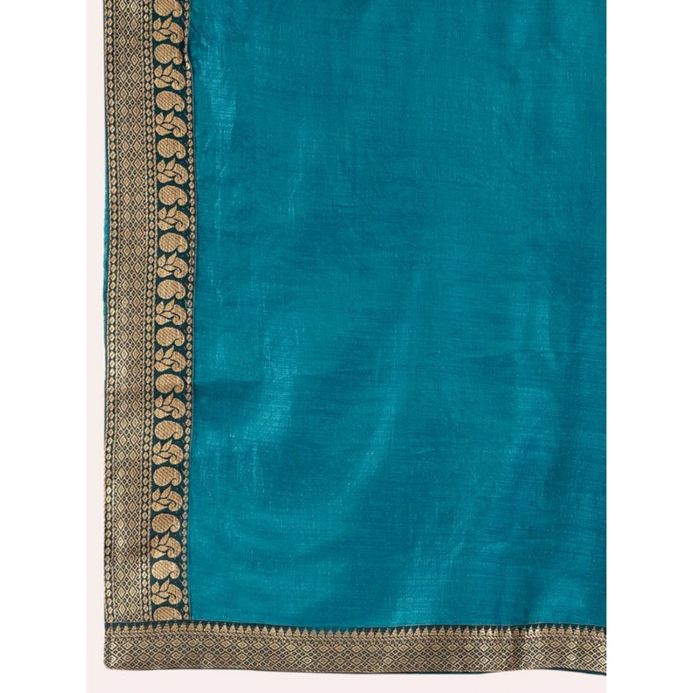 Women's Vichitra Plain Saree With Unstitched Blouse (Blue, 5-6 Mtrs)