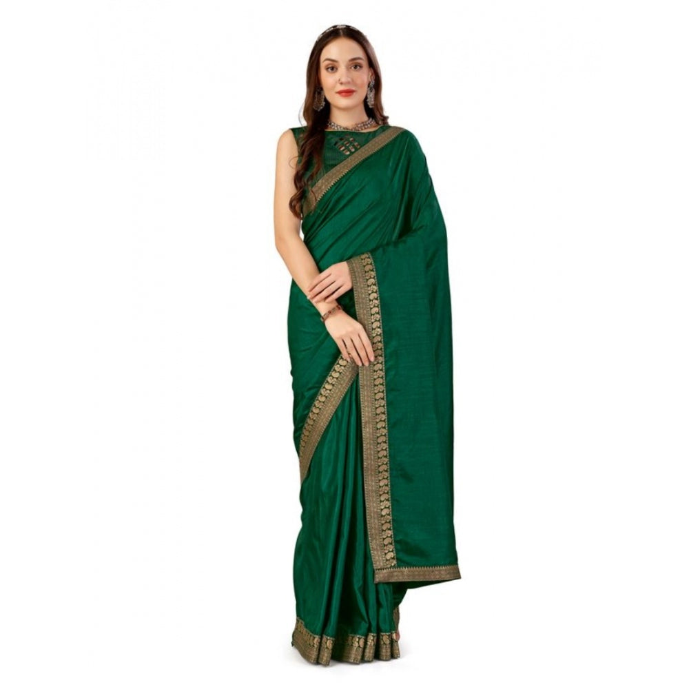 Women's Vichitra Plain Saree With Unstitched Blouse (Green, 5-6 Mtrs)