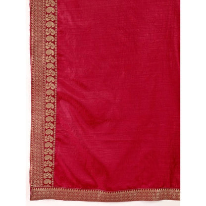 Women's Vichitra Plain Saree With Unstitched Blouse (Maroon, 5-6 Mtrs)