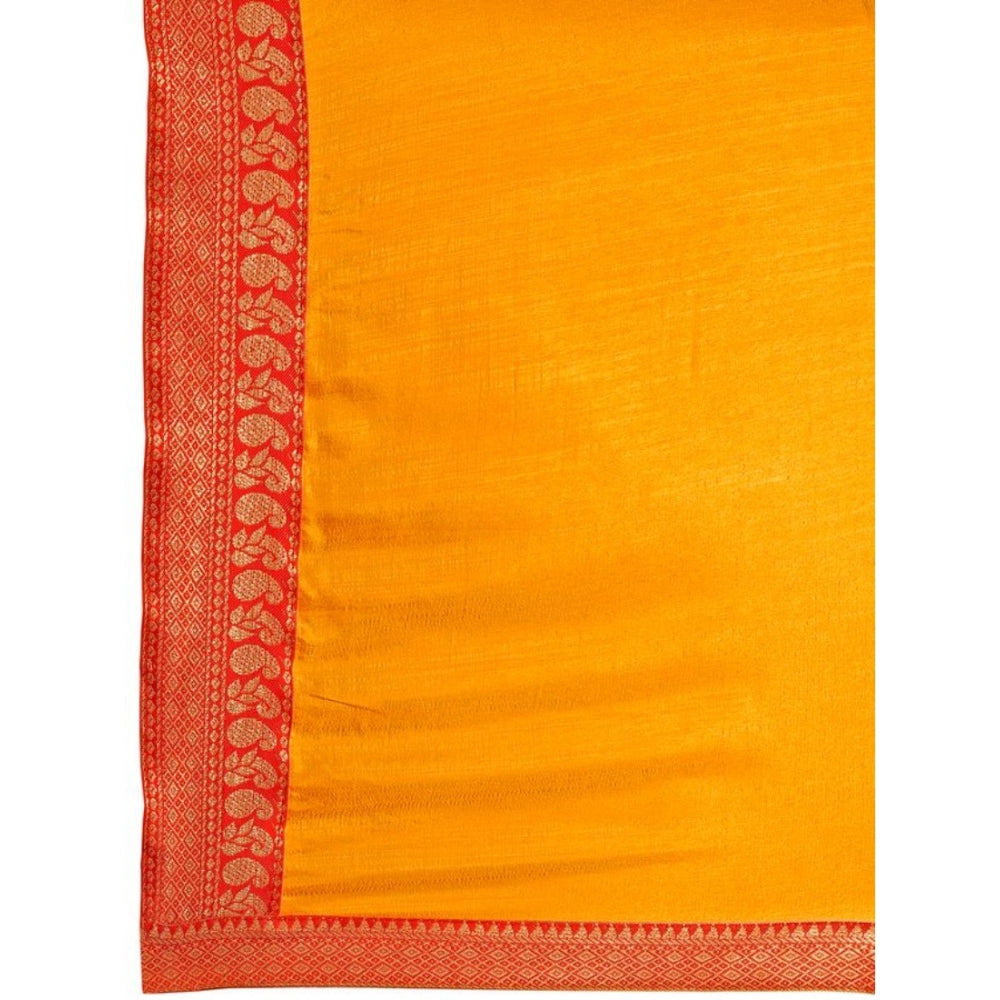 Women's Vichitra Plain Saree With Unstitched Blouse (Yellow, 5-6 Mtrs)